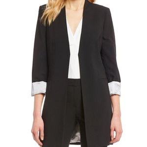 Calvin Klein Contrast Lining Long Roll-Tab Sleeve Open Front Jacket